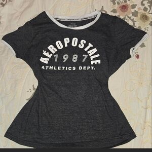 Aeropostale Women's Charcoal Heather Tee with White Trim